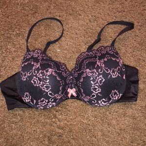 Pink and blue lace bra